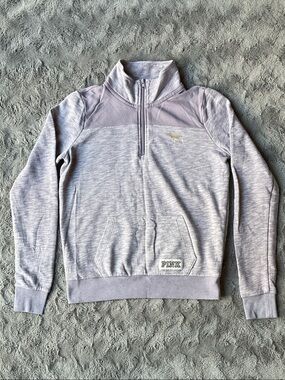 PINK Victoria's Secret Light Heather Gray Quarter-Zip Pullover